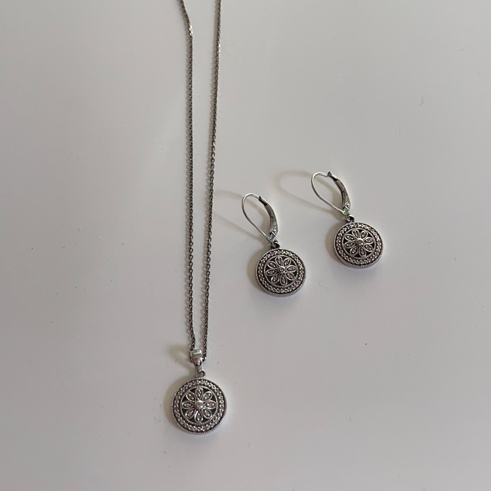 Saks Fifth Ave Sterling Silver & Natural Diamond Necklace Earrings Set